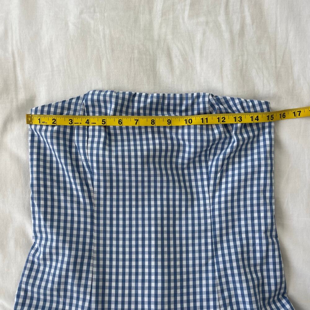 Abercrombie & Fitch Strapless Bubble Hem Mini Dress in Blue Gingham Medium Tall - Picture 5 of 11